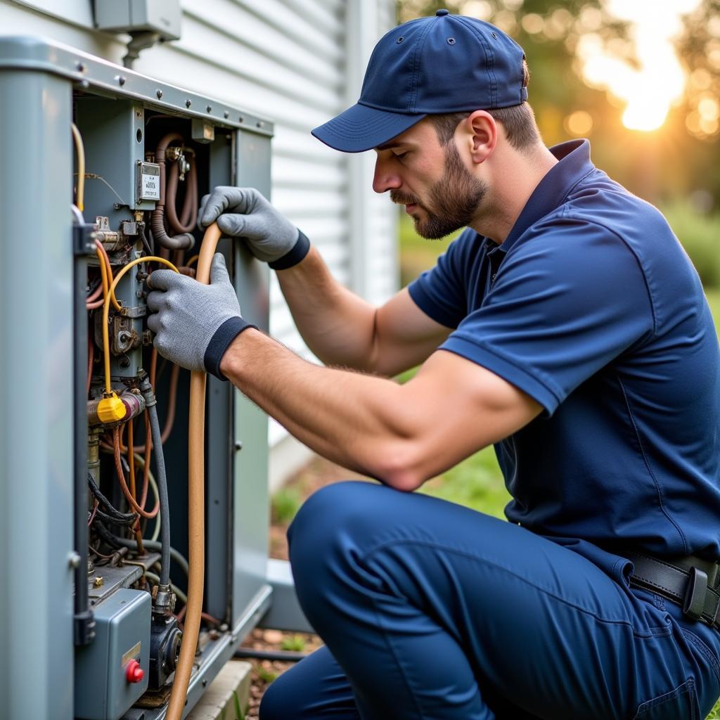 HVAC technician repairing AC unit