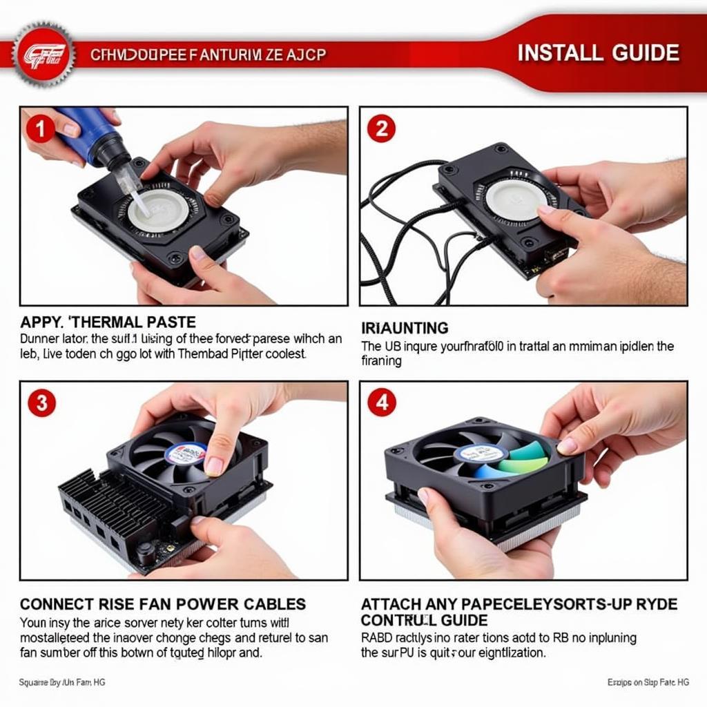 Installing AMD Fan LED Cooler: A series of photos demonstrating the steps involved in installing an AMD CPU cooler with an LED fan.