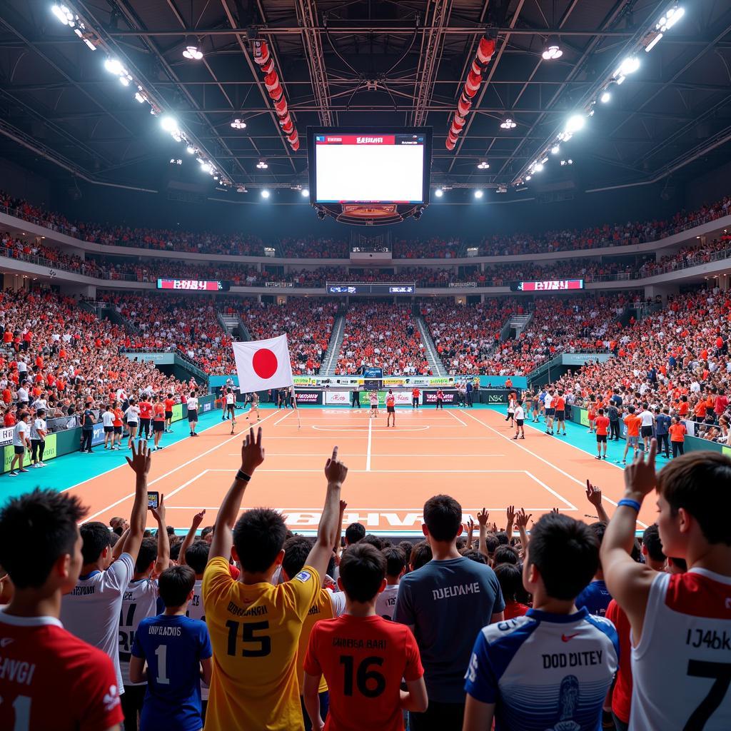 Energetic atmosphere of a Japan Volleyball Fan Club game