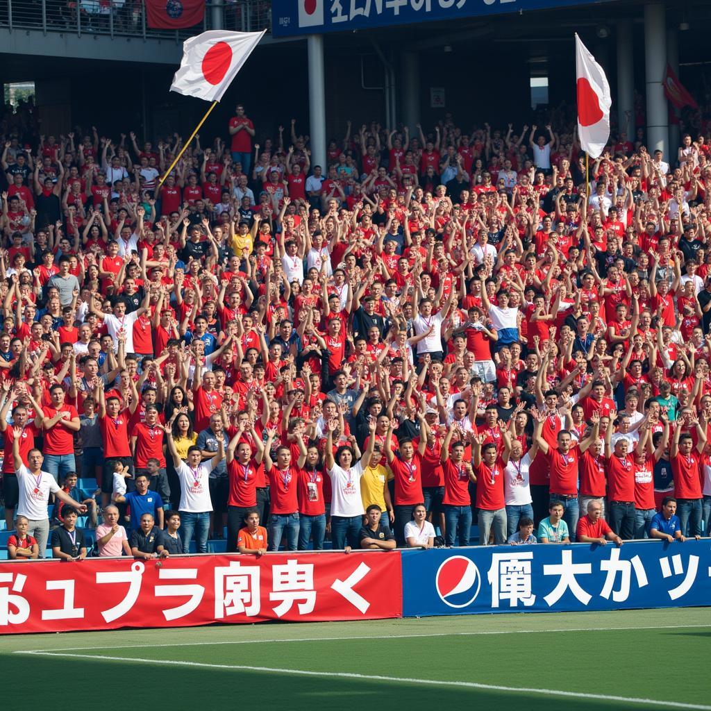 Japanese Football Fans Cheering Enthusiastically