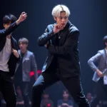 Kim Jimin performing on stage during a BTS concert.