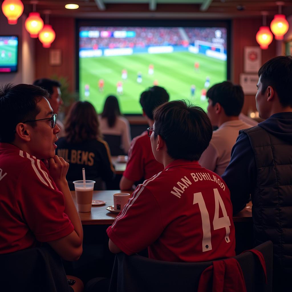 Korean Fans Watching a Manchester United Match Together