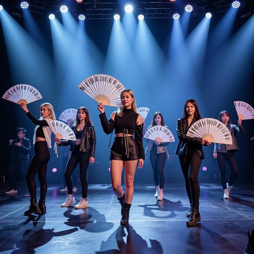 Kpop Group Performing with Hand Fans