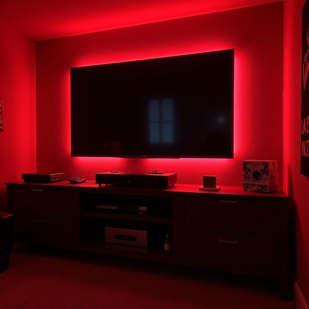 LED Strip Lights Behind TV in Football Fan Setup