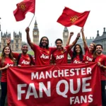 Manchester United fans celebrating in different countries, demonstrating the club's global reach.