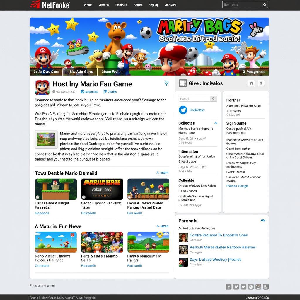 Screenshot of a website dedicated to Mario fan games