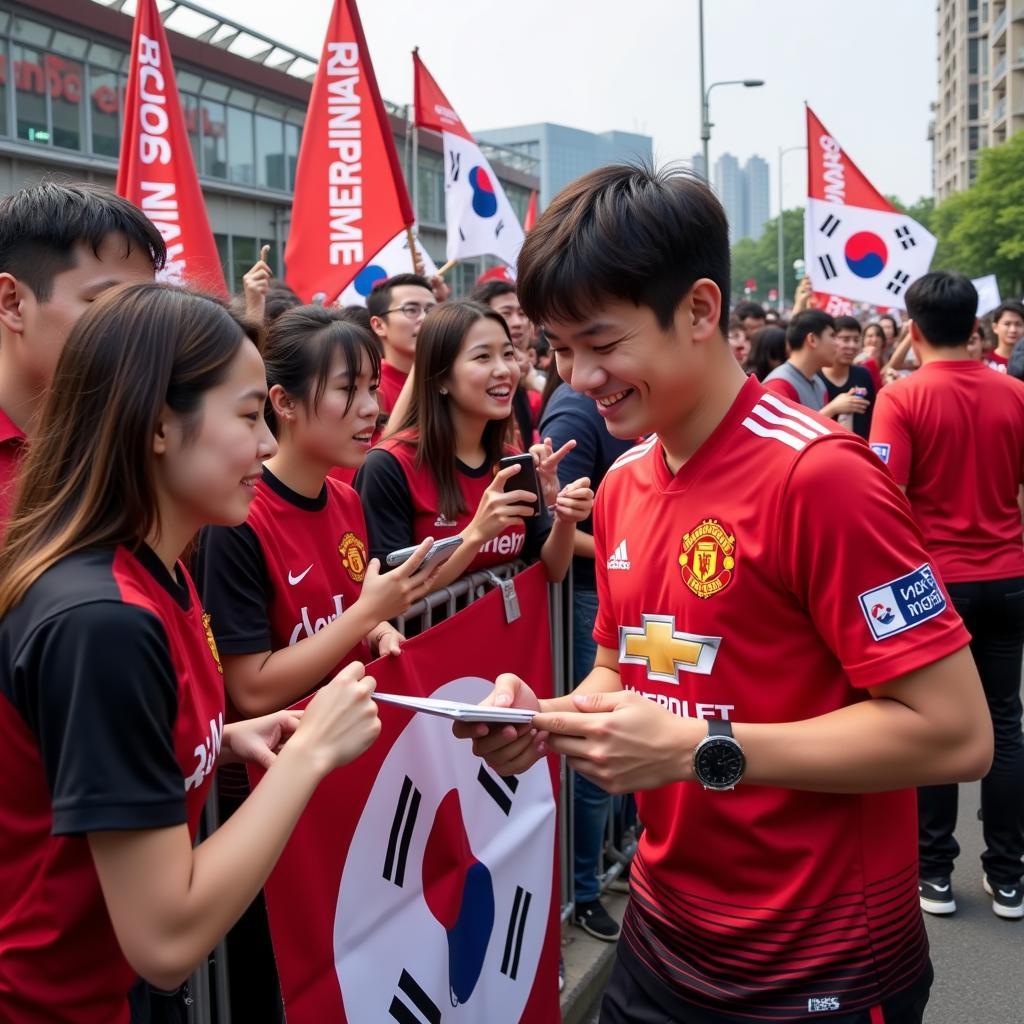 Park Ji-Sung in Manchester United Jersey with Korean Fans