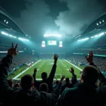 Philadelphia Eagles fans celebrating a touchdown in the stadium