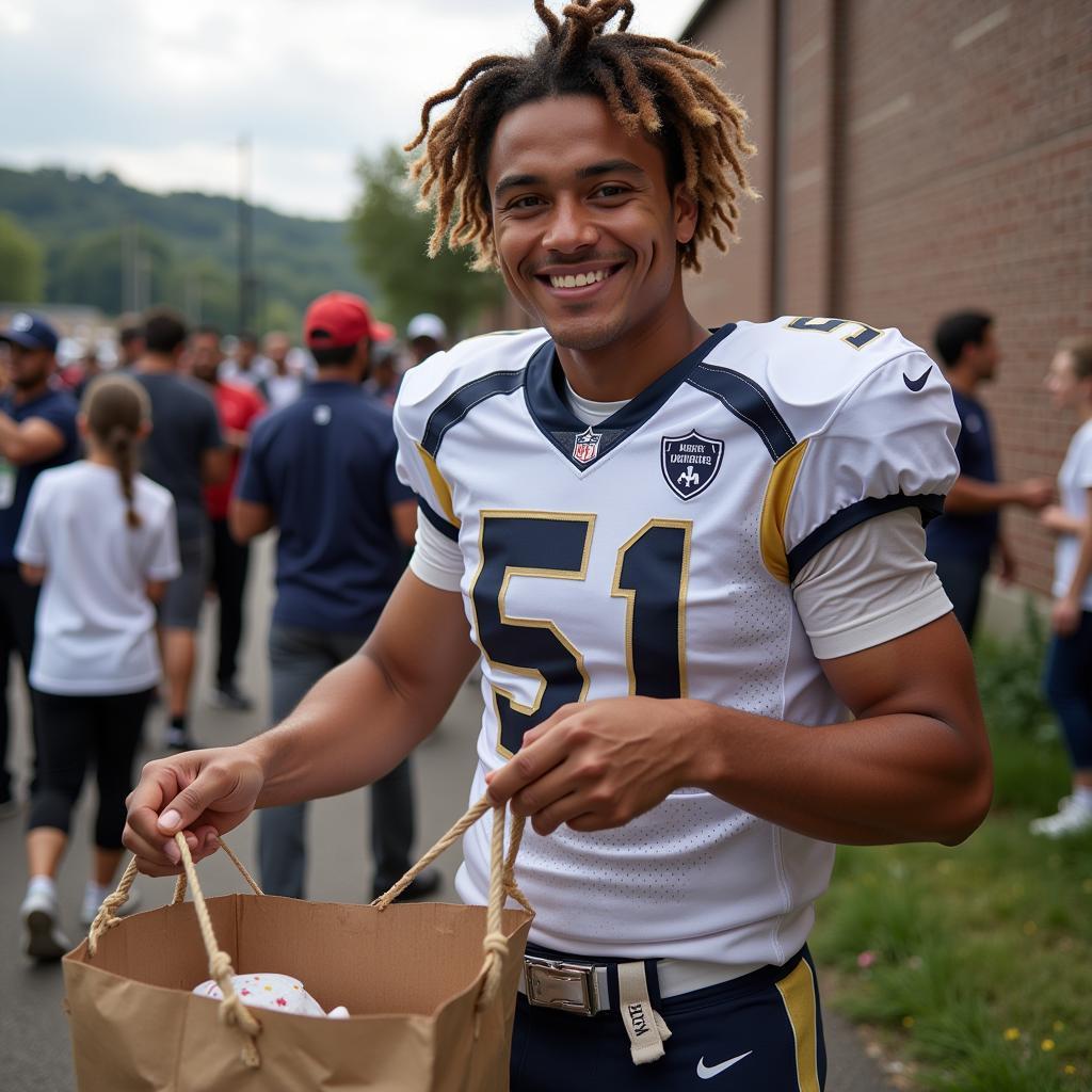 Football player engaging with the community.