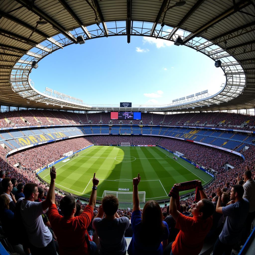 Real Madrid Fans Celebrating at the Santiago Bernabéu Stadium