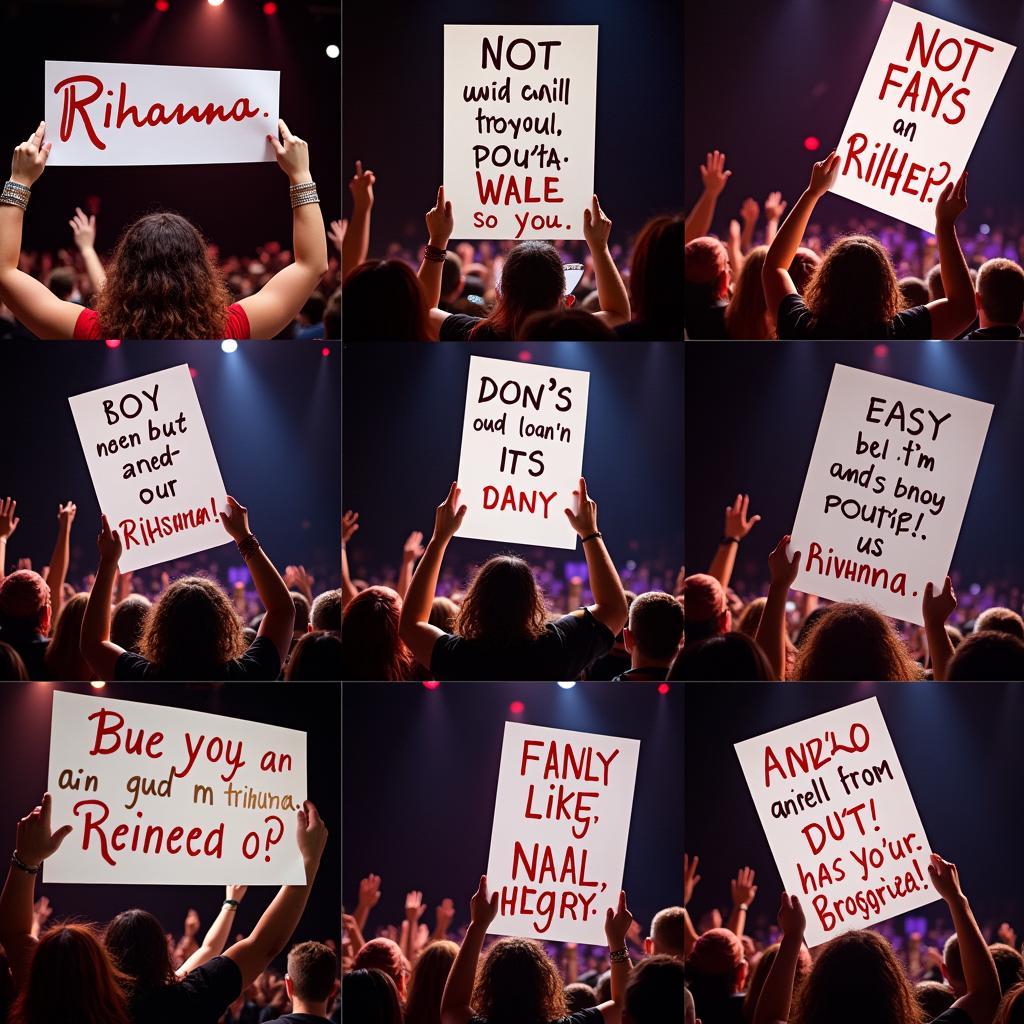 Fans showing their love for Rihanna with signs at a concert