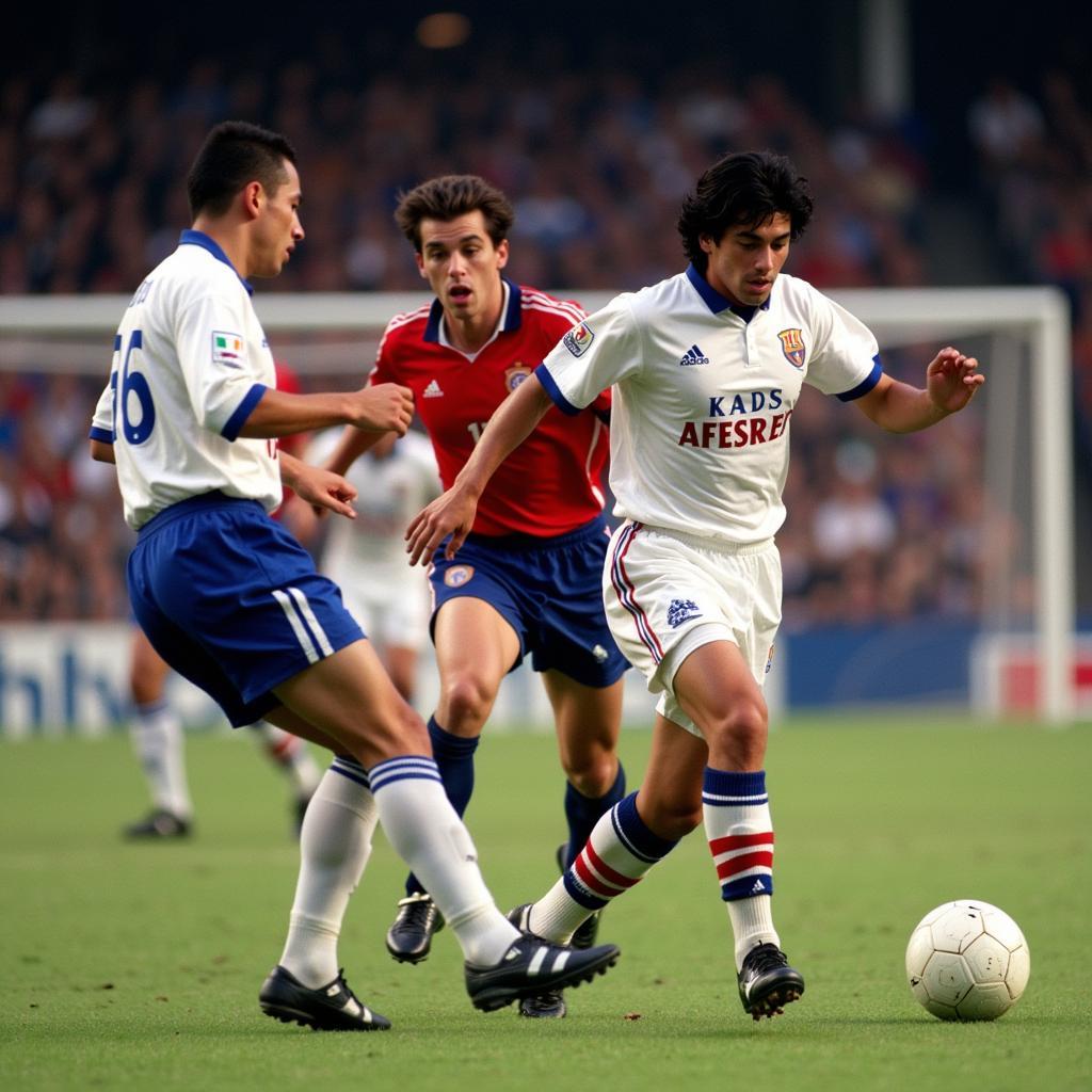 Roberto Baggio dribbling past defenders