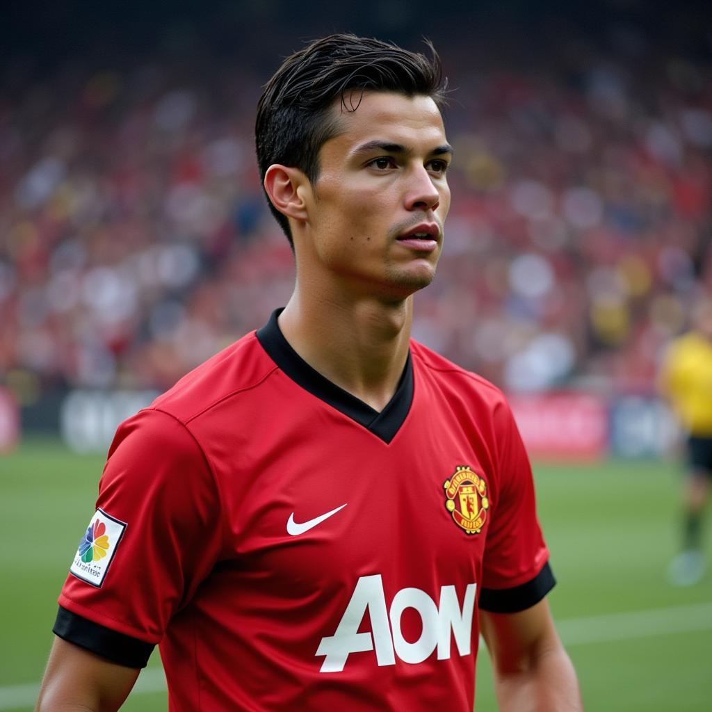 Cristiano Ronaldo playing for Manchester United in the Champions League