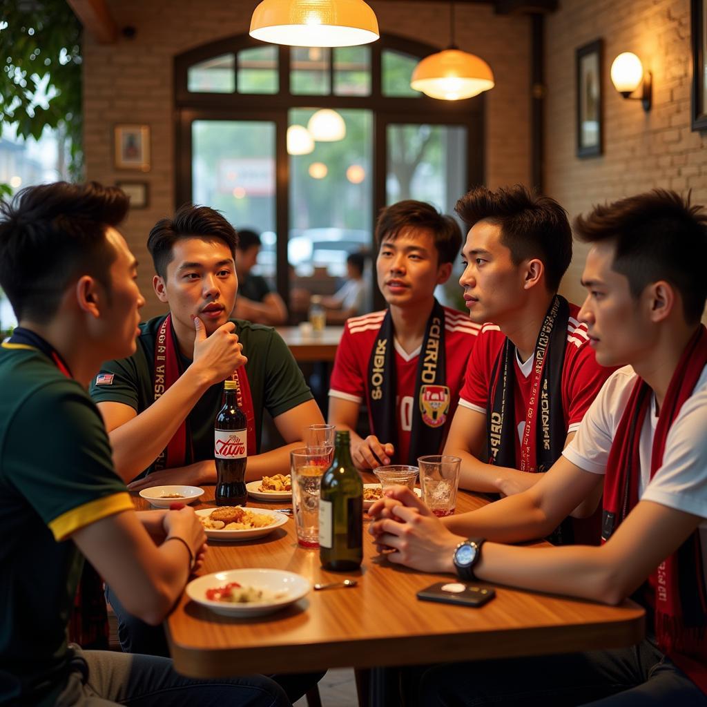 A group of Saigon football fans discussing a match