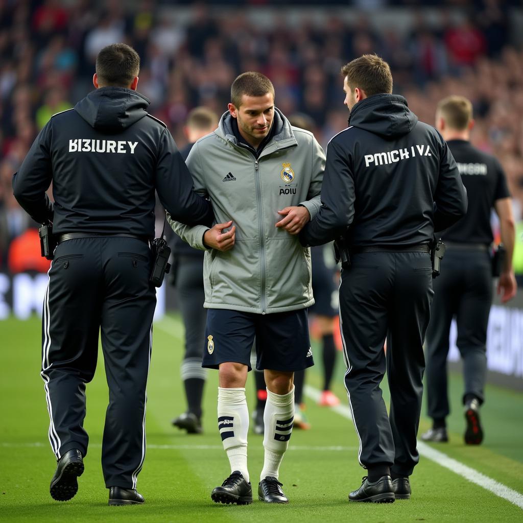 Security Personnel Escort Fan Off the Pitch