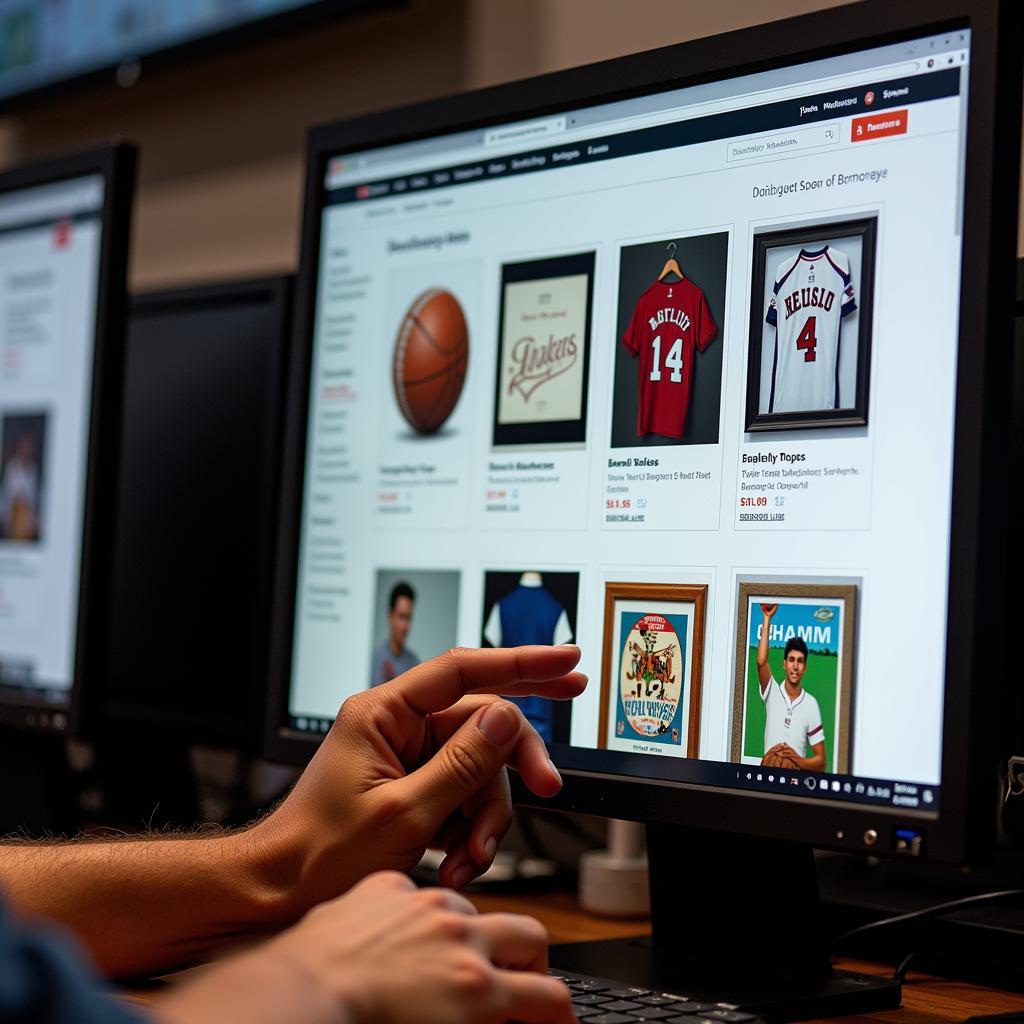 Sports fan shopping for memorabilia online