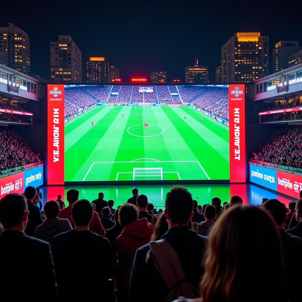 Giant screen showing a football match at Times City