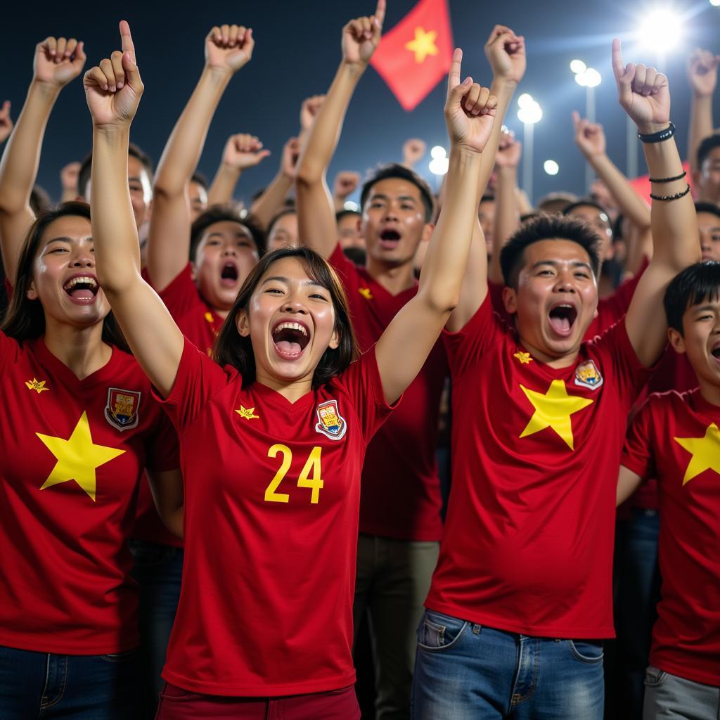 Vietnamese football fans celebrating a goal