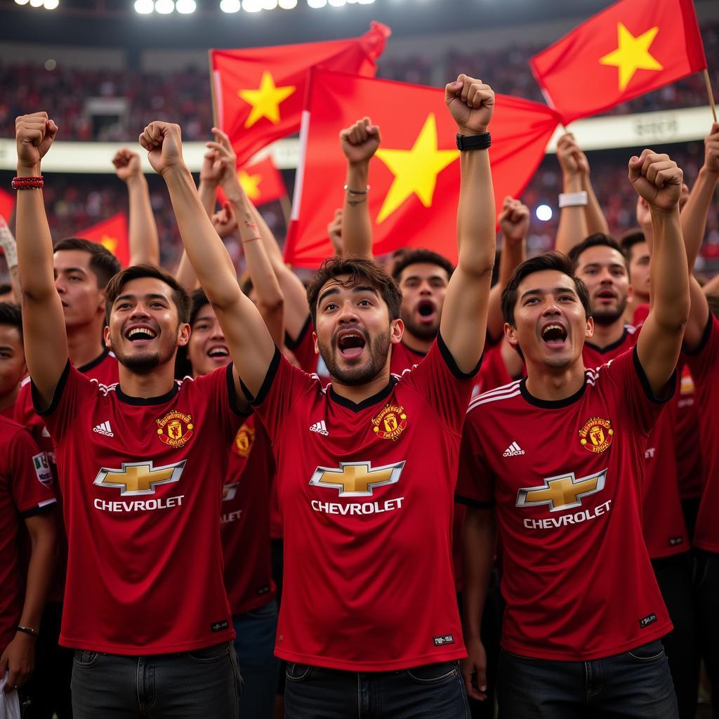 Vietnamese Fans Celebrating a Manchester United Victory