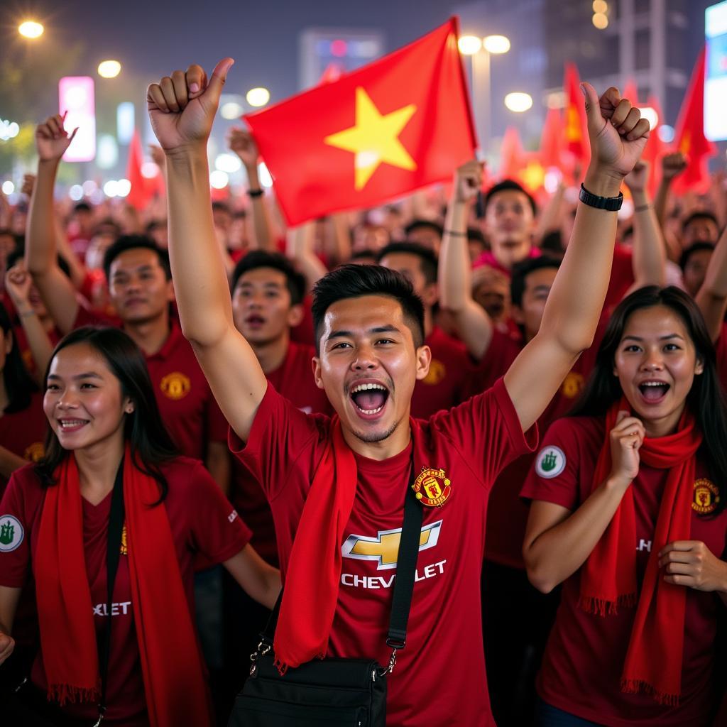 Vietnamese Fans Celebrating a Manchester United Victory