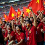 Vietnamese football fans celebrating a victory