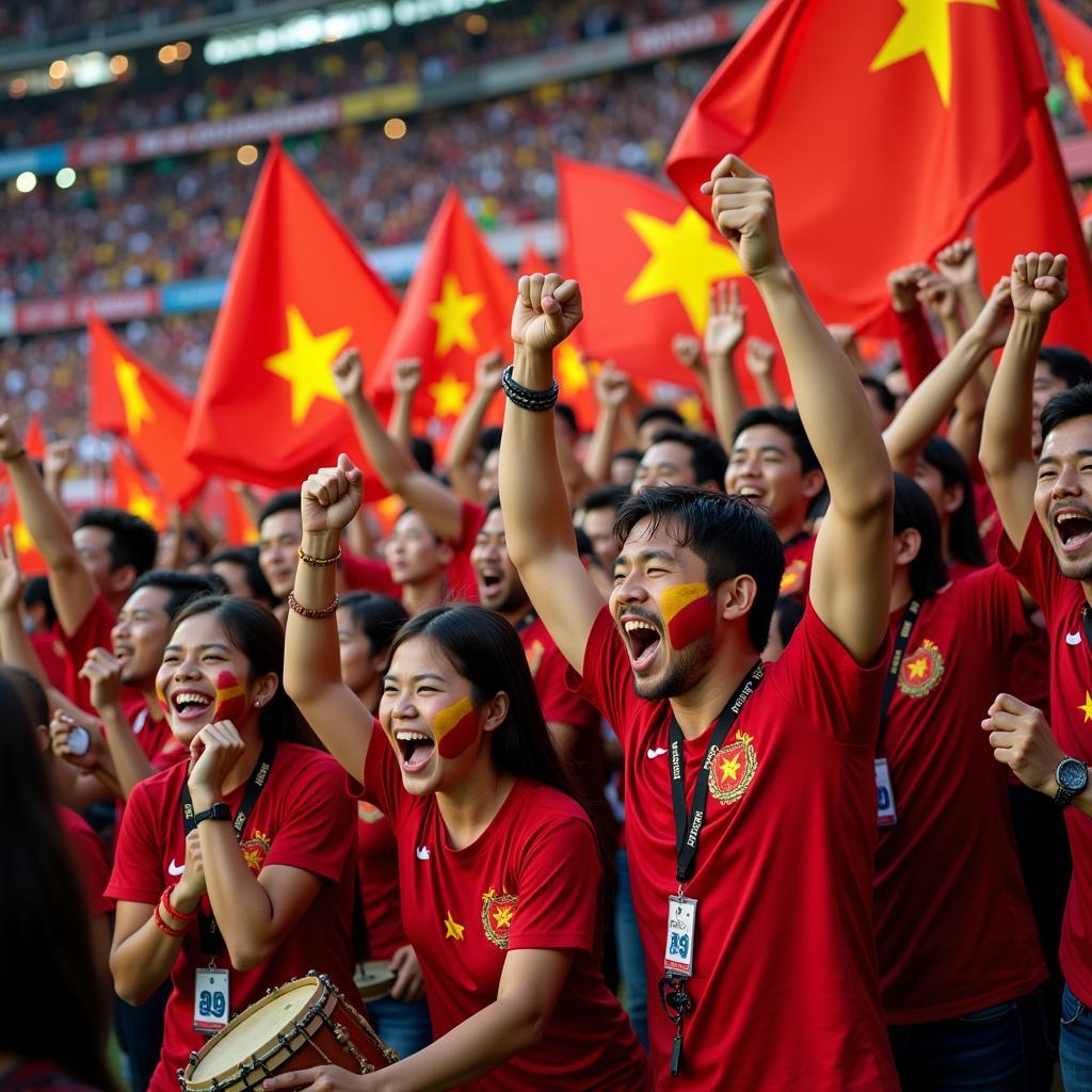 Vietnamese football fans celebrating a victory