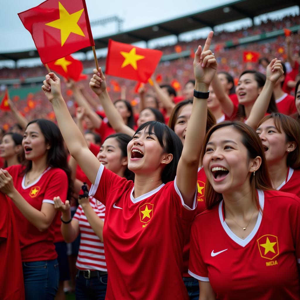 Vietnamese Football Fans Cheering Enthusiastically