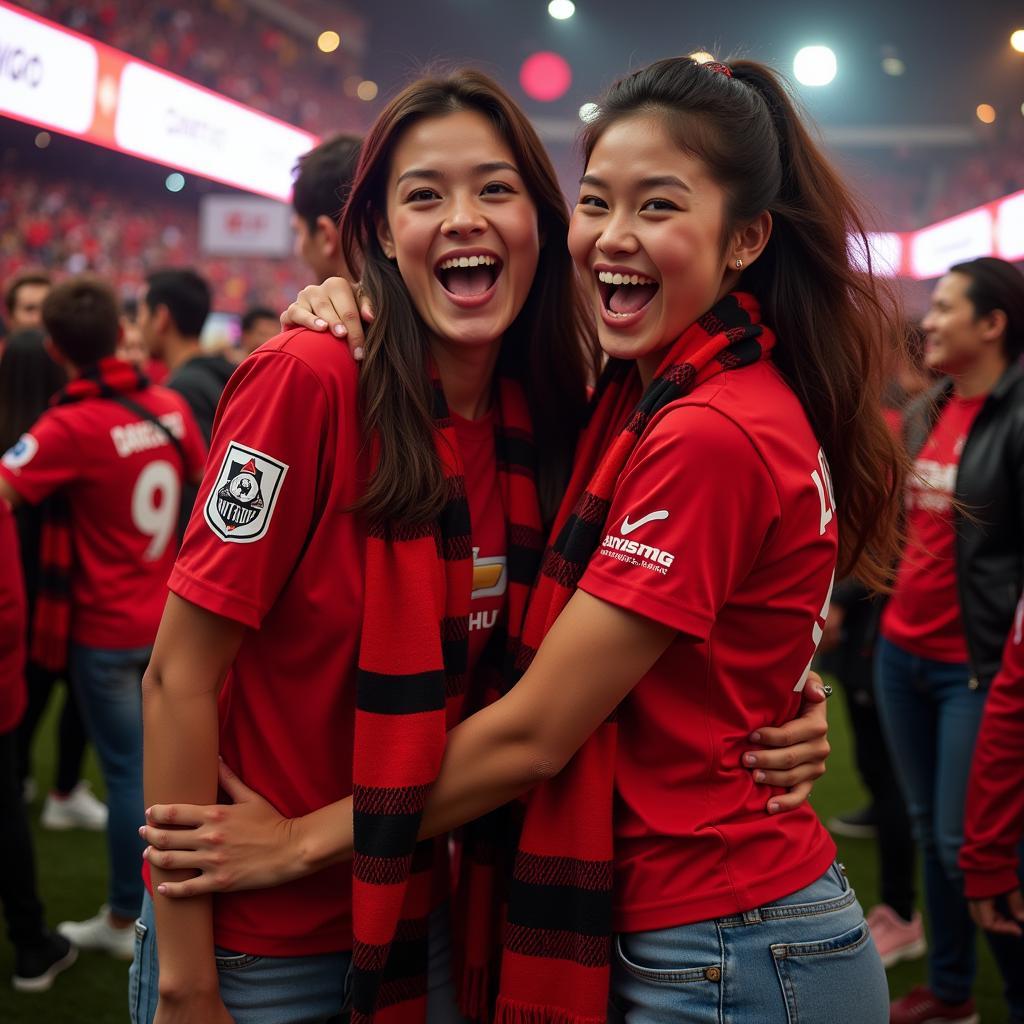 Vietnamese Girls Celebrating a MU Goal