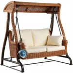 Wicker Swing Chair with Attached Battery-Powered Fan